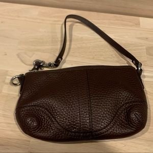 Coach dark brown pebbled leather wristlet